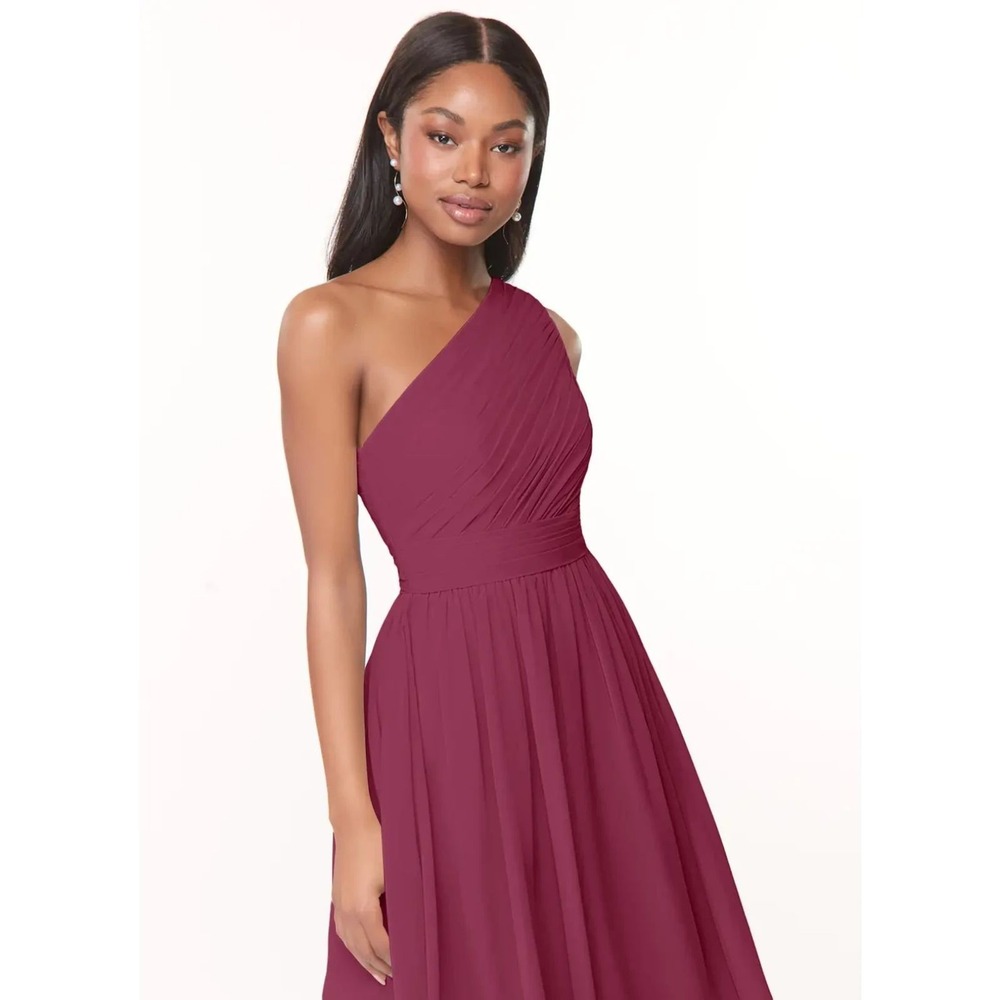 AZAZIE Katrina Bridesmaid Dress • Mulberry • Flowy A-Line One Shoulder XS/S